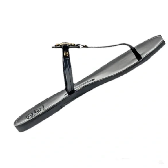 NIB! Sz 9 Tory Burch Mini Miller Thong Sandals in Black/Gold w/Toe Pad - Picture 7 of 12